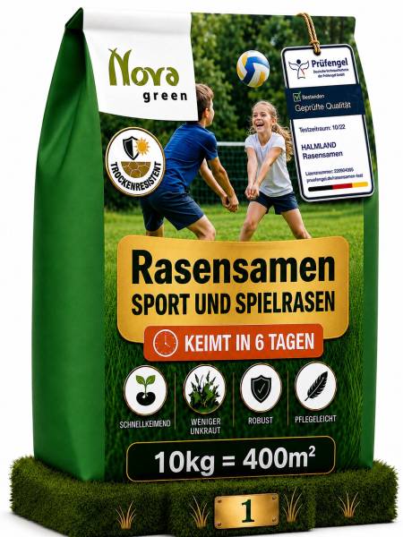 Premium Rasensamen 10kg schnellkeimend für 400m² Sport und Spiel